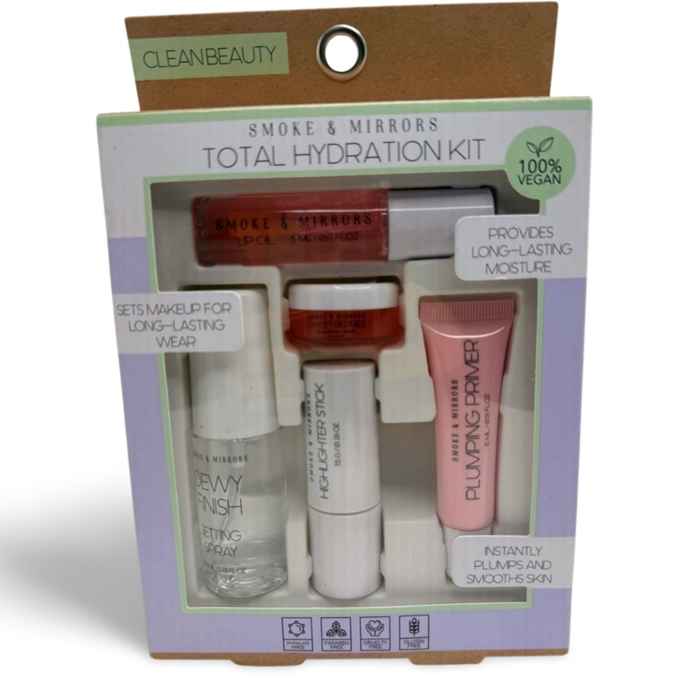 Smoke & Mirrors Total Hydration Kit Vegan Makeup Set Lip Oil Primer Setting
